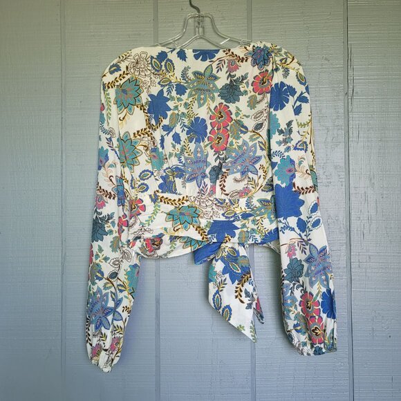 Zara Floral Print Long Puffed Balloon Sleeve  Tie Front Cropped Blouse . Size S - Picture 4 of 8